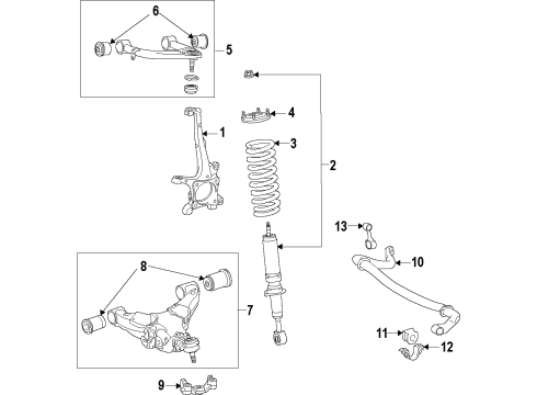 2009 Toyota Land Cruiser Front Suspension Components, Lower Control Arm, Upper Control Arm, Ride Control, Stabilizer Bar Diagram