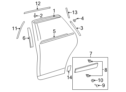 2014 Toyota Venza Exterior Trim - Rear Door Diagram