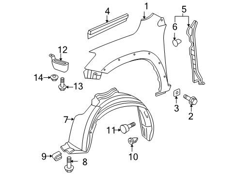 2010 Toyota RAV4 Fender & Components Diagram