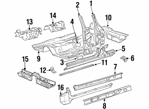 1993 Toyota Celica Lock Pillar, Rocker Panel, Floor & Rails Diagram