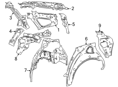 2022 Toyota Mirai Inner Components - Quarter Panel Diagram