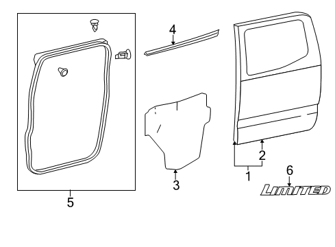 2014 Toyota Tacoma Rear Door & Components, Exterior Trim Diagram