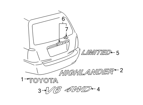 2004 Toyota Highlander Exterior Trim - Lift Gate Diagram