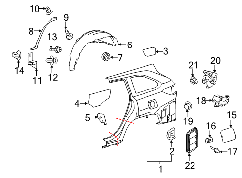 2017 Toyota Highlander Quarter Panel & Components Diagram