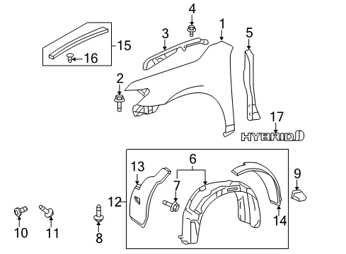 2008 Toyota Camry Fender & Components, Exterior Trim Diagram