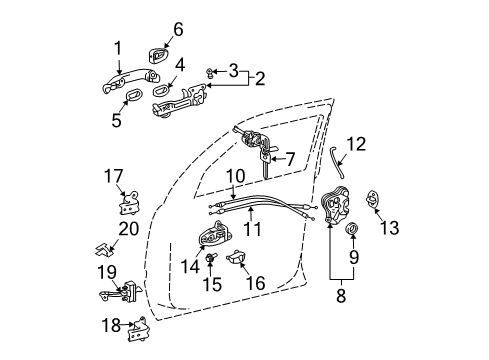 Handle Assembly, Front Door, Outside Passenger Side Diagram for 69210-58010