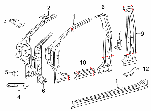 2012 Toyota Yaris Hinge Pillar, Lock Pillar, Rocker Diagram