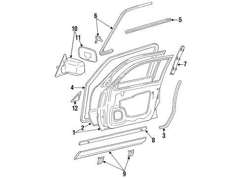 1993 Toyota Camry Front Door & Components, Outside Mirrors, Exterior Trim Diagram