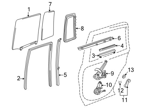 2000 Toyota RAV4 Rear Door - Glass & Hardware Diagram