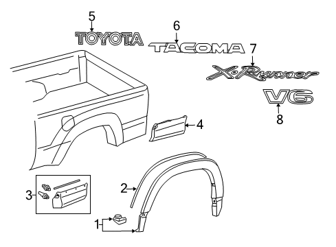 2008 Toyota Tacoma Nameplate, Red, Rear Diagram for 75471-04040-D0