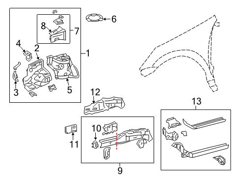 2012 Toyota Matrix Structural Components & Rails Diagram