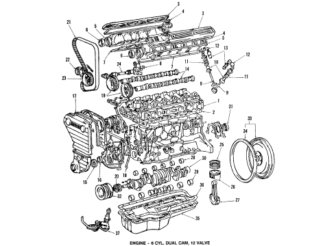 1984 Toyota Cressida Cylinder Head & Valves, Camshaft & Timing, Oil Pump, Crankshaft & Bearings, Pistons, Rings & Bearings, Engine Mounts Diagram