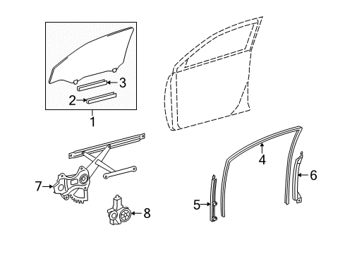 2009 Scion xD Front Door - Glass & Hardware Diagram