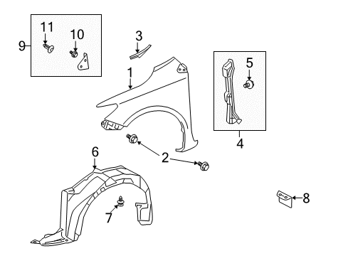 2013 Toyota Corolla Fender & Components, Exterior Trim Diagram