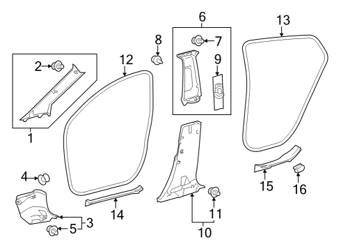 2023 Toyota Prius AWD-e Interior Trim - Pillars Diagram