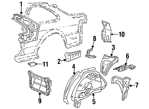 1996 Toyota Paseo Inner Structure - Quarter Panel Diagram
