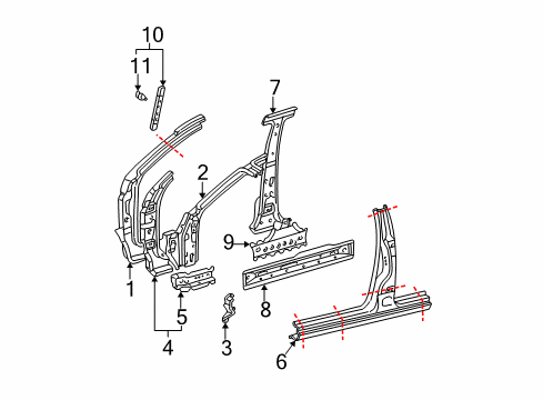 2005 Toyota Sequoia Center Pillar & Rocker, Hinge Pillar Diagram