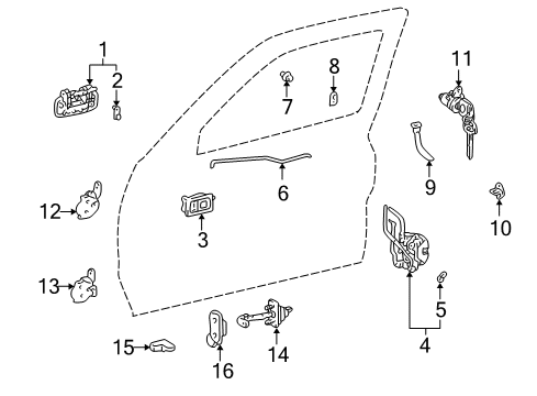 2004 Toyota Tacoma Front Door - Lock & Hardware Diagram