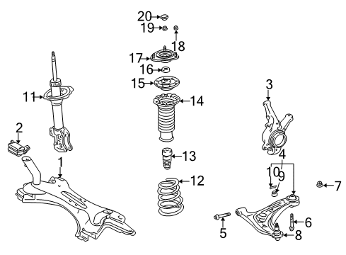 2004 Toyota Echo Front Suspension Components, Lower Control Arm, Stabilizer Bar Diagram