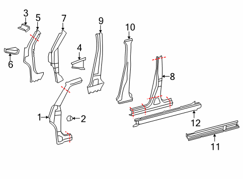 2015 Scion xB Center Pillar & Rocker, Hinge Pillar Diagram