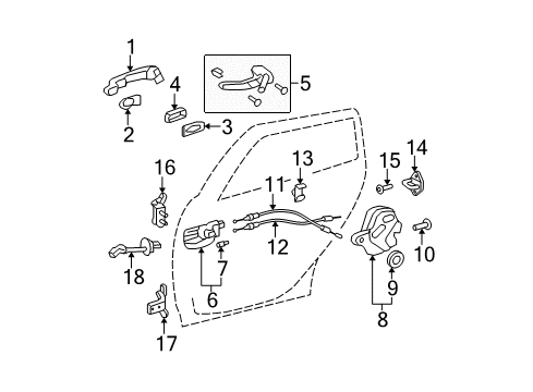 2004 Toyota Matrix Rear Door - Lock & Hardware Diagram