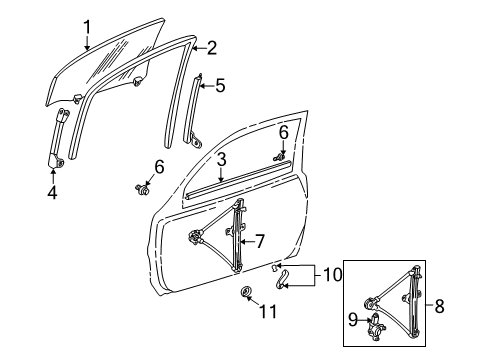 2004 Toyota RAV4 Front Door - Glass & Hardware Diagram