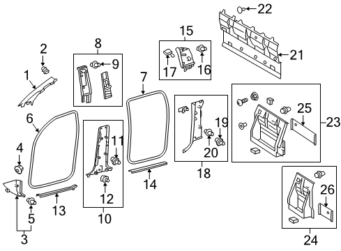 2016 Toyota Tacoma Headliner Clip, Black, Rear Diagram for 90467-05164-C0