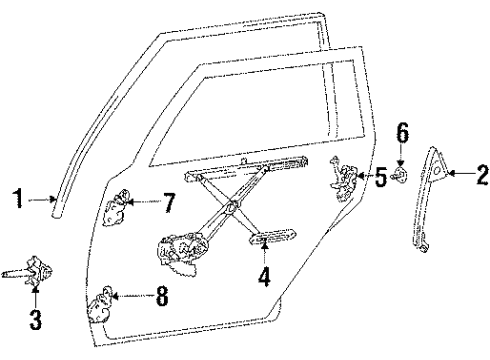 1985 Toyota Camry Rear Door - Glass & Hardware Diagram
