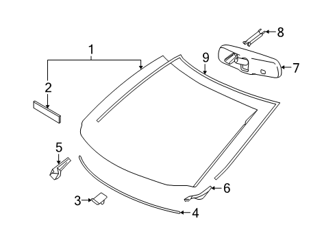 2012 Toyota Highlander Windshield Glass, Reveal Moldings Diagram