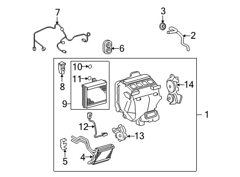 2012 Toyota Highlander A/C Evaporator & Heater Components Diagram
