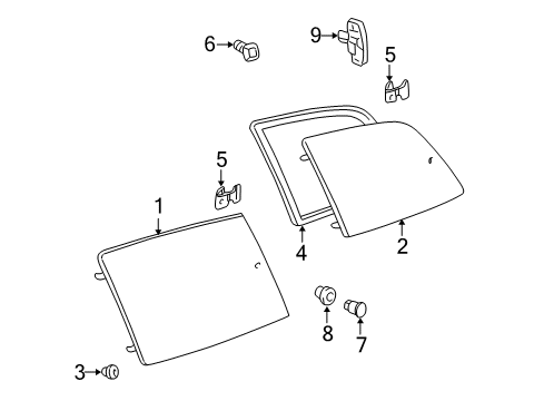 1998 Toyota Sienna Side Panel - Glass & Hardware Diagram