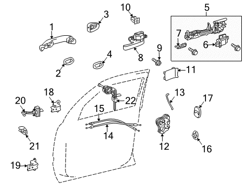 2009 Toyota Land Cruiser Front Door - Lock & Hardware Diagram
