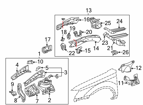 2012 Toyota Avalon Structural Components & Rails Diagram