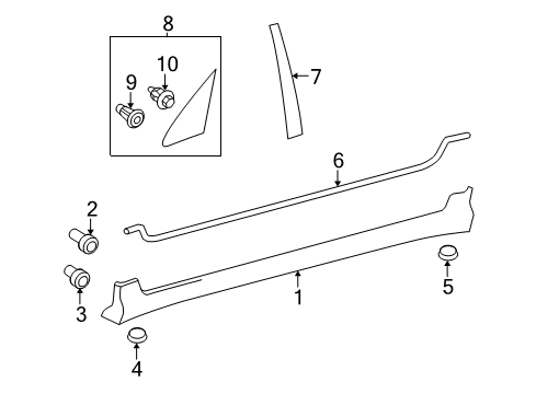 2007 Toyota Corolla Exterior Trim - Pillars, Rocker & Floor Diagram