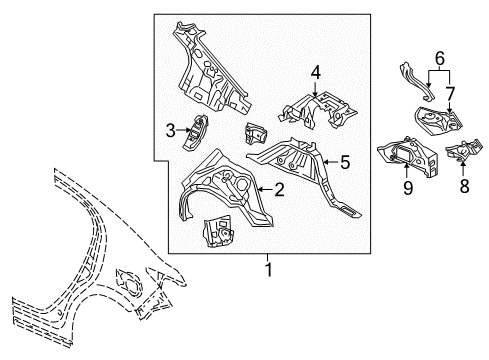 2016 Scion iA Inner Structure - Quarter Panel Diagram