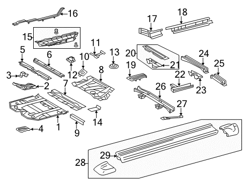 2012 Toyota Highlander Floor & Rails, Exterior Trim Diagram