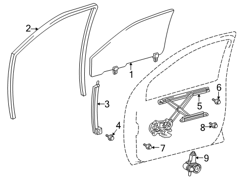 2002 Toyota Prius Front Door - Glass & Hardware Diagram