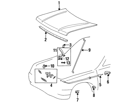 1994 Toyota T100 Hood & Components Diagram