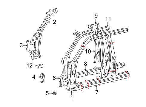 2005 Toyota Land Cruiser Center Pillar & Rocker, Hinge Pillar Diagram