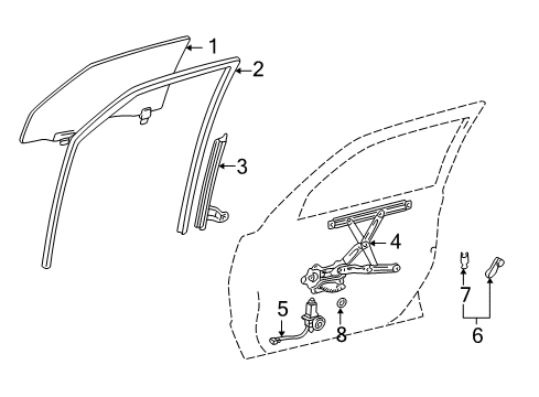 2004 Toyota Matrix Front Door - Glass & Hardware Diagram