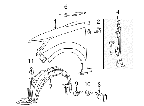 2008 Scion xB Fender, Front Passenger Side Diagram for 53811-12B31
