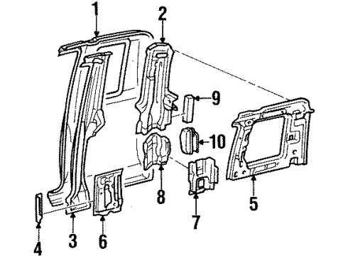 1998 Toyota T100 Side Panel & Components Diagram