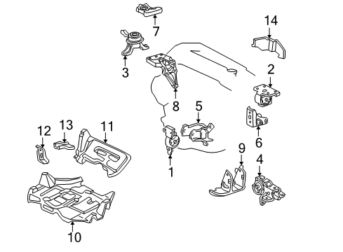 2004 Toyota MR2 Spyder Front Bracket, Passenger Side Diagram for 12311-22080