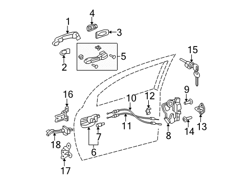 2004 Toyota Matrix Front Door - Lock & Hardware Diagram