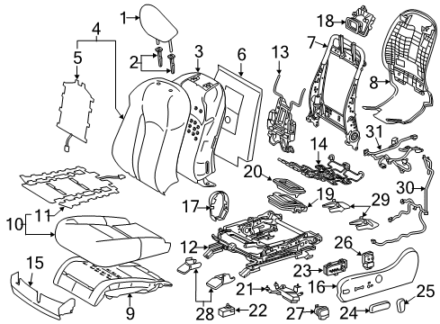 Spring Sub-Assembly, Front Seat Cushion, Passenger Side Diagram for 71051-08010