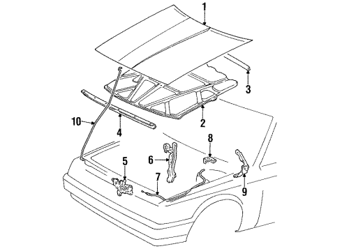1990 Toyota Camry Hood & Components Diagram