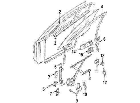 1992 Toyota Corolla Front Door - Glass & Hardware Diagram