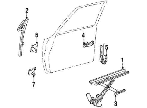 1986 Toyota Cressida Front Door - Glass & Hardware Diagram