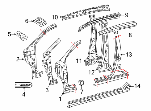 2009 Scion xD Center Pillar & Rocker, Hinge Pillar Diagram