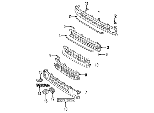 1994 Toyota Pickup Grille & Components Diagram